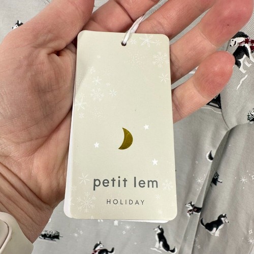 Petit Lem Holiday Light Grey Husky Dog Winter Holiday 2 Piece Pajama Set NWT - Picture 6 of 9