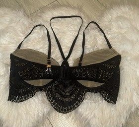 For Love and Lemons Skivvies Lace Strappy Unlined Bra UW Womens M Medium Black