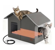 Extra Wide Heated Outdoor Cat House Waterproof Winter Shelter for Cats