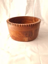 Wooden Bowl Mid Century Modern Teak Wood Carved Rim Rustic Farmhouse Decor
