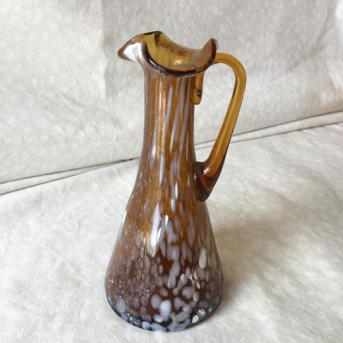 Hand Blown Amber/White Art Glass Pitcher/Vase 5.5" x 2.5"
