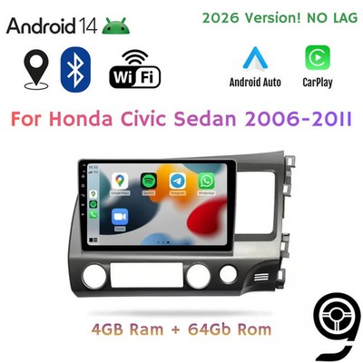 Für Honda Civic 2006-2011 Limousine Android 15 Stereo Carplay Android Auto GPS 9''
