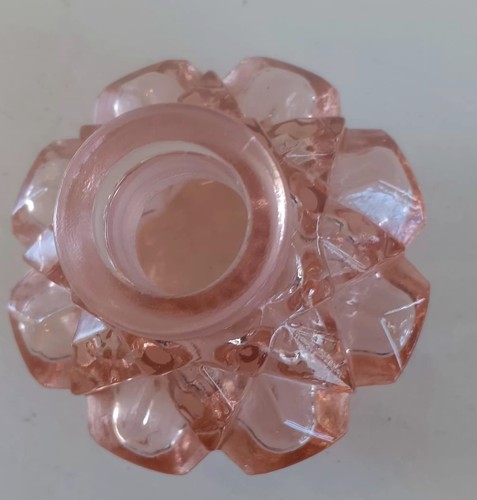 Splendida bottiglia di profumo in vetro rosa stile art deco con tappo a forma di ventaglio 4,5 pollici - Foto 8 di 8