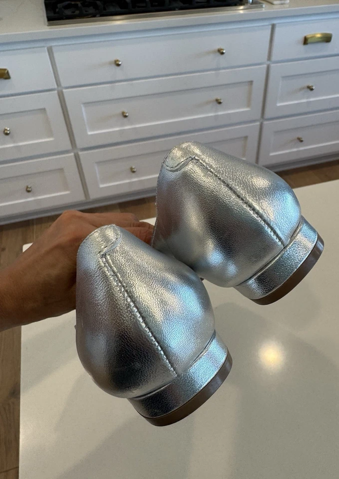 TALBOTS Women’s Sutton Buckle Leather Flats In Silver 7  - Image 4 of 4