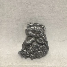 Torino Pewter Teddy Bear Trinket Jewelry Box Floral Necklace Earrings Pin