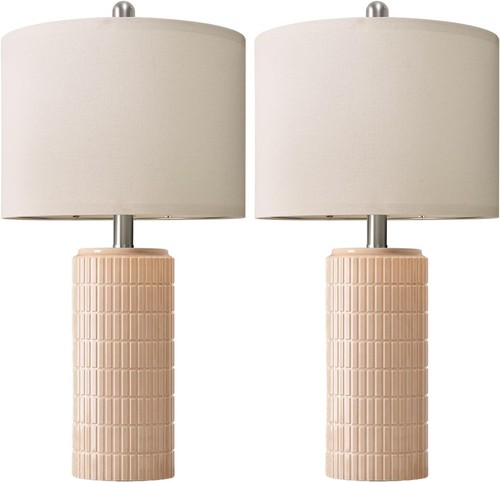 23" Modern Ceramic Table Lamp Set of 2 for Living Room White Desk Lamps - Picture 36 of 54