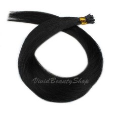 100 I Stick Bond Shoelace Glue Tip Straight Human Hair Extension Jet Black 1