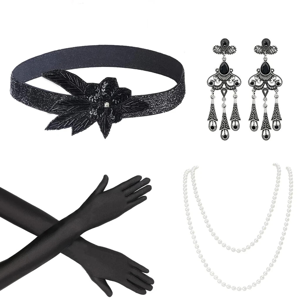 5pcs Set Ladies 1920's Charleston Gatsby Fancy Dress Accessories Flapper Costume