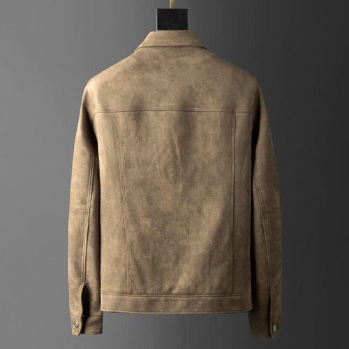 Men Faux Suede Leather Jacket Coat Button Trucker Tops Casual Classic Retro Hot - Picture 7 of 15