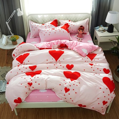 Red Hearts Print White Duvet Covers Set Queen Full King 3pcs