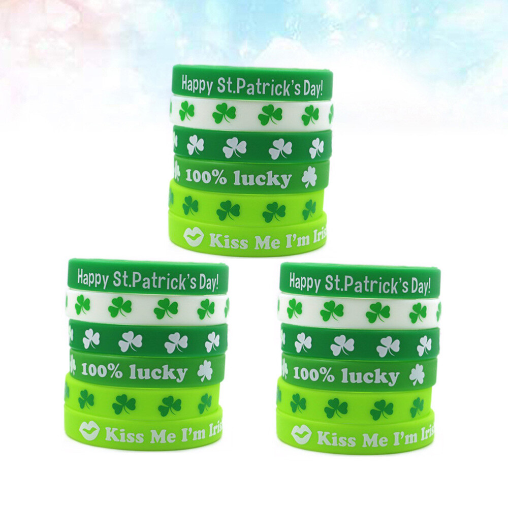 18 PCS/Set St. Patricks Day Bracelet Shamrock Rubber Wristbands eBay