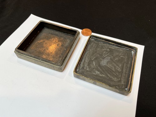 Antique Square Chinese Paktong Calligraphy Ink Box with Engraved Lid - Picture 11 of 13
