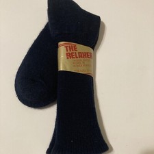 MENS Vintage SOFT FUZZY THICK Hi Bulk Navy Blue Socks,CREW Size 10-13 made USA