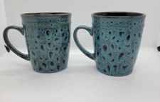 Set of Two Vintage Classic Home ELAMA Turquoise Black Coffee Mug Mugs 