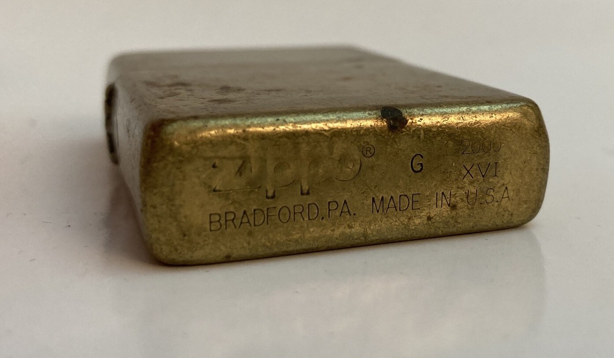 Zippo Vintage 2000 Brass Lighter G XVI Flat Bottom Design Original