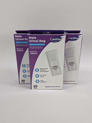 Lot Of 3 CareBag Medical Grade Super Absorbent Pad Male Urinal Bag - 20 Pack