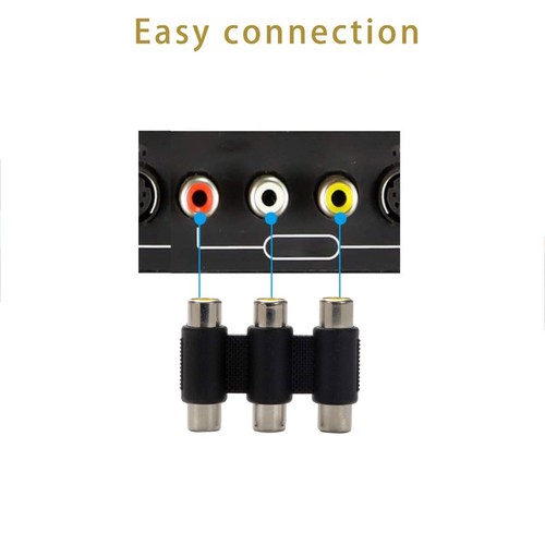 New Female Jack Socket to Female Connector RCA AV Audio Adapter Black Gold Tone - Picture 7 of 7