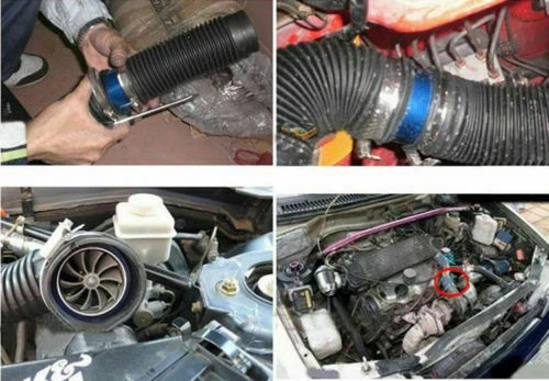 Turbonador de admisión de aire azul doble ventilador turbina turbo sobrealimentador ahorro de combustible de gas Foto 3 de 4