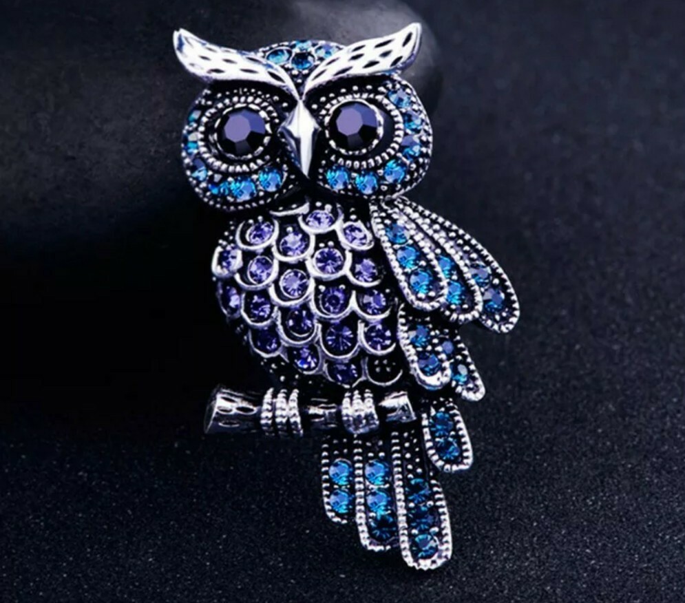 Navachi Owl Brooch – 18k White Gold Plated, Colorful Crystal Zircon Bird Pin, Gift Boxed