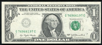 1977 $1 One Dollar Frn Федерального резерва примечание "недо