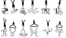 Astrology Necklace Pewter Silver Zodiac Horoscope Symbol Pendant Jewelry