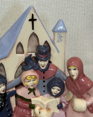 Vtg Atlantic Mold Ceramic Christmas Tree Carolers Lighted Figurine Hand Painted - Picture 3 of 20