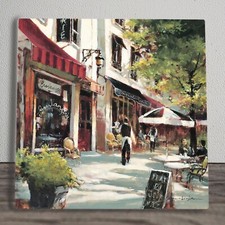 Ceramic Picture Tile Plaque "Boulevard Cafe" By Brent Heighton Boxed 20cm x 20cm