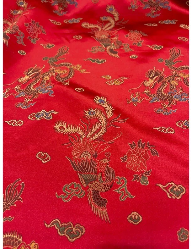 RED Chinese Dragon Brocade Jacquard Fabric 45" Wide BTY - Image 2 of 3