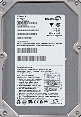 80GB IDE Seagate U Series 9 ST380012A P-ATA 7200RPM 1MB HDD 3.5