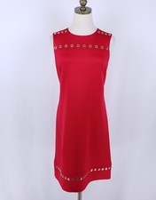 Karl Lagerfeld Paris Sleeveless Dress Size S Solid Red Gold Tone Grommets Lined