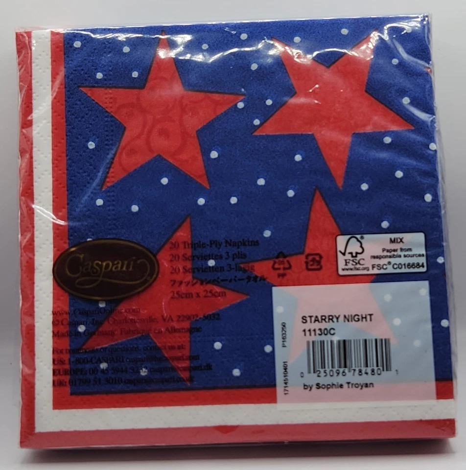 Servilletas Caspari Patriotic 20 Papel para Almuerzo 3 Capas Rojo Azul Estrellas Rayas Foto 2 de 4