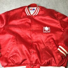Mens XL Vintage USA Made Swingster Bomber Jacket Red White Hydrotex Logo