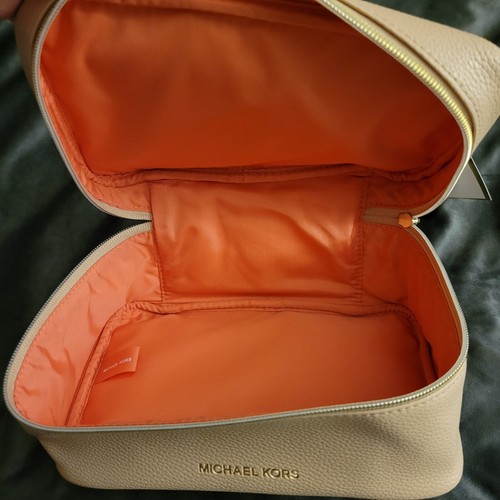 MICHAEL KORS Cosmetic Case Train Make Up Bag Organizer Pouch Pink Logo Lined New - Picture 7 of 7