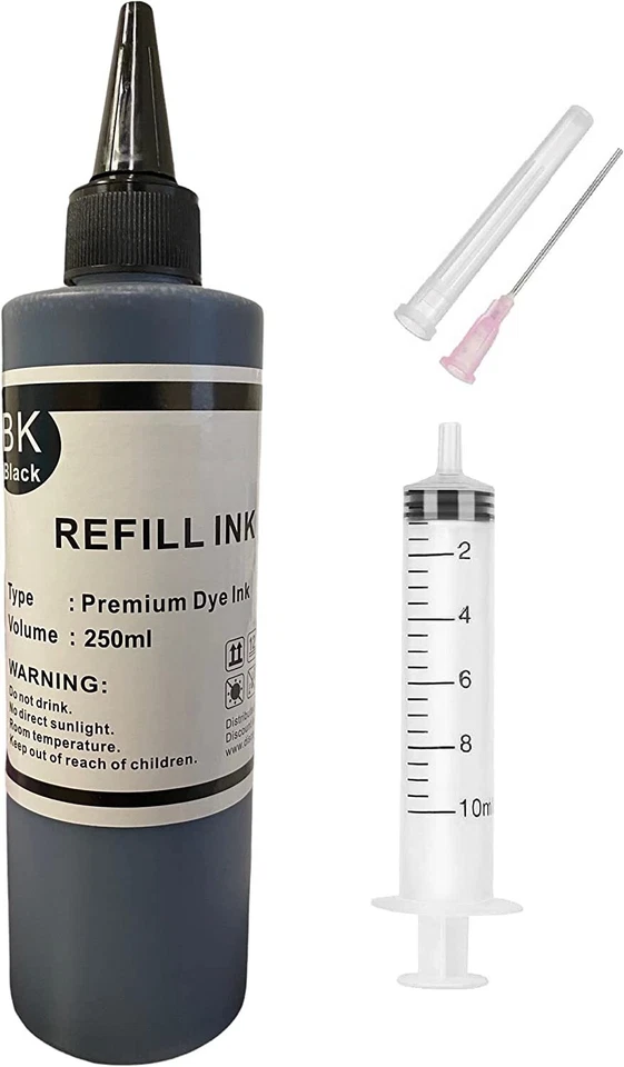 Tinta negra a granel de recarga premium de 250 ml para todas las impresoras HP Canon Epson Lexmark Foto 2 de 3