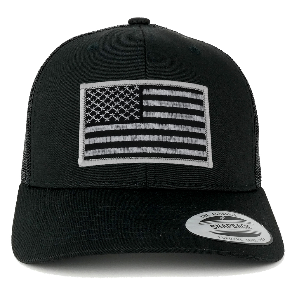 FLEXFIT American Flag Patch Snapback Trucker Mesh Cap - BLAC