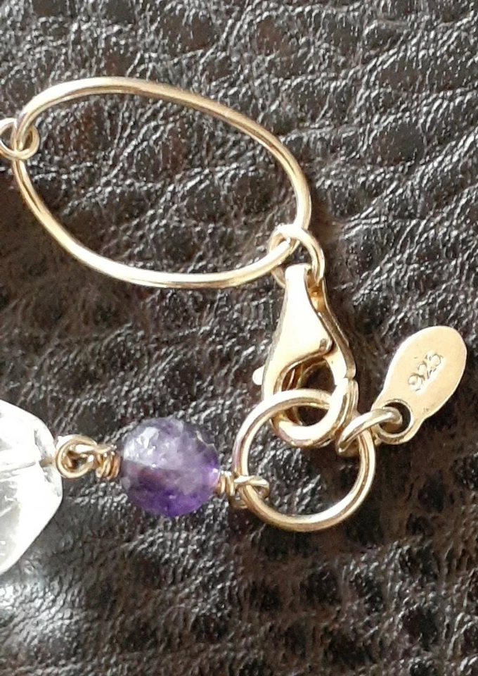 Collar de cuarzo transparente amatista de cuarzo rosa de plata esterlina fina de diseñador firmado Foto 4 de 4