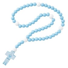 Baby Boy's Blue Large Wood Bead Rosary Baptism Christening Gift Catholic