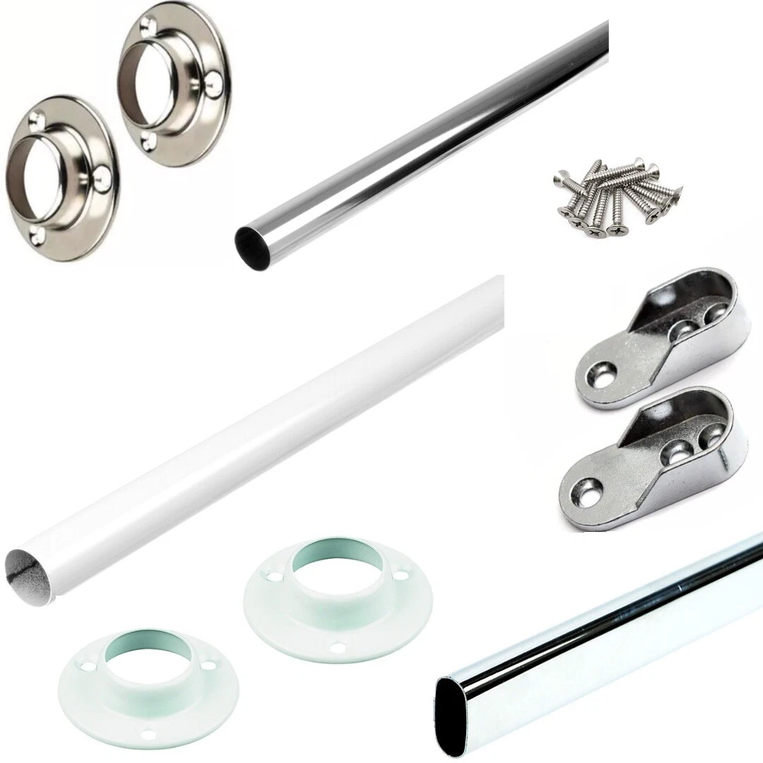 WARDROBE CLOTHES RAIL OVAL or ROUND POLE 15 19 25mm HANGING RAILS END SUPPORTS