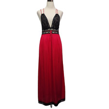 Vintage Gotham NY Red Black Deep Lace Nightgown Size Medium Gothic Whimsigoth