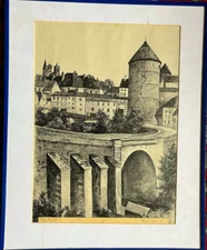 Drawing, Pont Joli, dated '41 & signed Heinrichz Helius '41 Large Bridge Tower