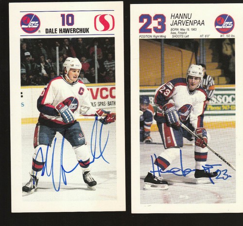 4 LOT SIGNED POSTCARDS WINNIPEG JETS DALE HAWERCHUK FREDRIK OLAUSSON JARVENPAA +