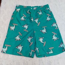 Old Navy Boys Green Shark Print Swim Shorts Elastic Waist Size XXL 18 Pocket