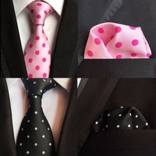 Black Jacquard Necktie Set - Polka Dot Square Handkerchief Men Fashion Accessory