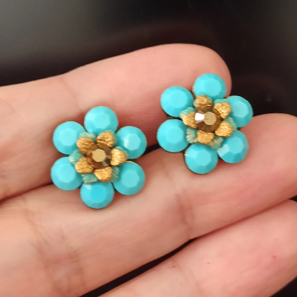 Pendientes Michal Negrin Turquesa Poste Grande Flor Con Cristales Swarovski Regalo Foto 3 de 4