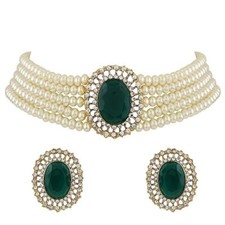 Gold Plated Latest Stylish Fancy Choker Pearl Necklace Jewellery Set for woman