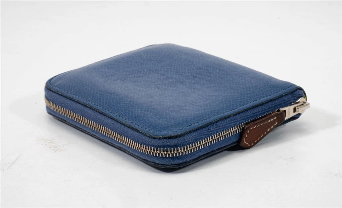 HERM S Womens Blue Epsom Leather SILK IN Zip Around Silk Wallet