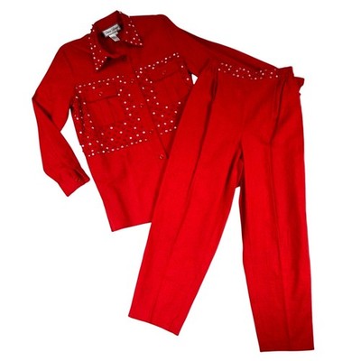 VTG 80s 90s Diane Gilman Red Rhinestone Power Set Shoulder Pads Glam Lounge M