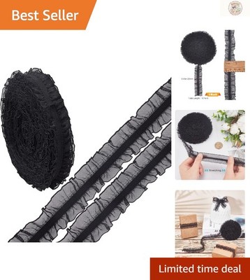 Versatile 10 Yards Black Satin Gathered Lace Edge Trimming for Dresses & Gifts