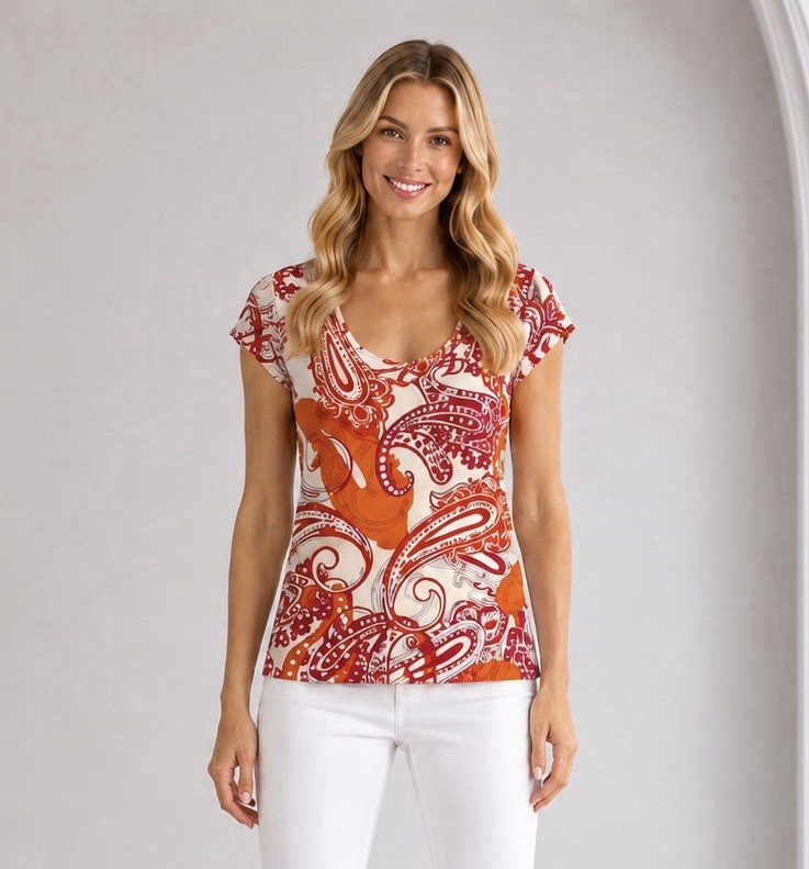 Liz Claiborne Womens Tropical Paisley Top Medium Cap Sleeve Summer Resort Chic