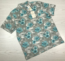Tommy Bahama Hawaiian Polo Shirt Men M Floral Stormy Blue Pima Cotton Blend New